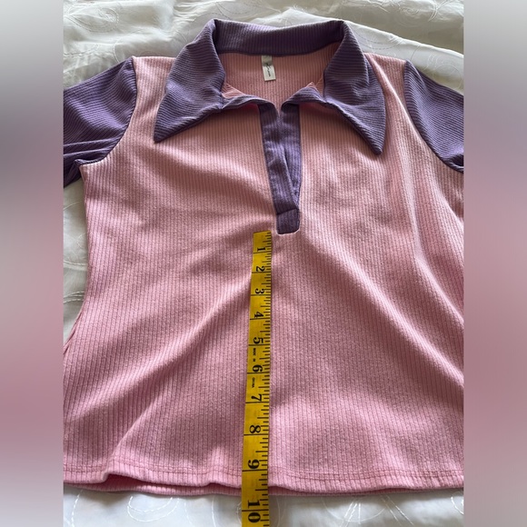 GoodTime USA 2-Piece XL Pink/Lavender Ribbed Collared w/Flared Bottoms Jump Suit - Picture 9 of 16